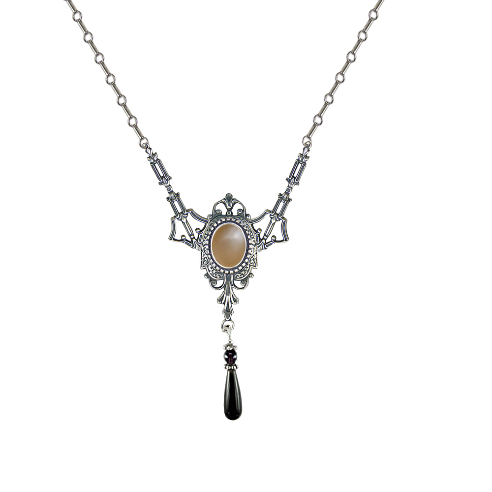 Sterling Silver Victorian Necklace With Peach Moonstone